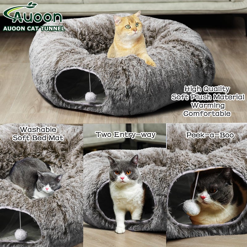 AUOON Cute Cat Donut Tunnel - Round Cat Tunnel Bed with Washable Cushion Interactive Cat Toy for Indoor Cats Kitten Kitty Puppy Rabbit Ferret (Pink) - Image 4